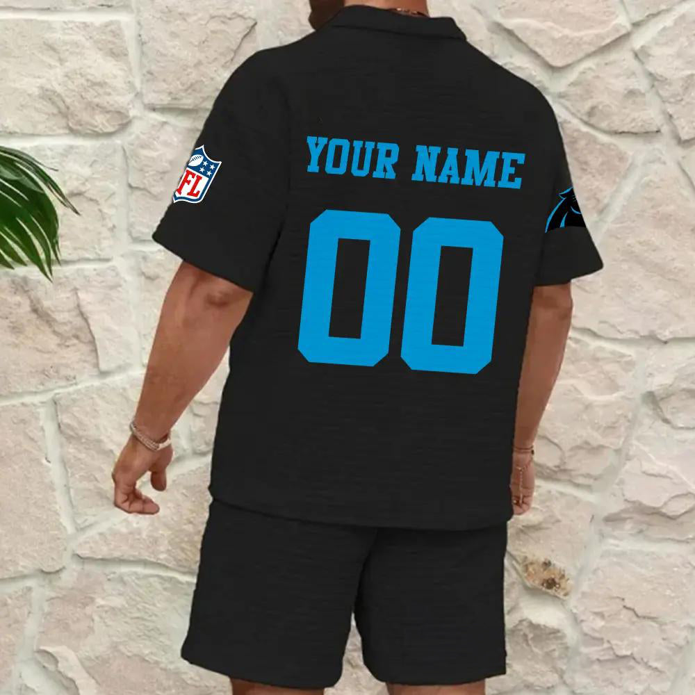 Carolina Panthers Men’s Waffle Pattern Half Zipper Shirt And Shorts AZBT2DWSS000031