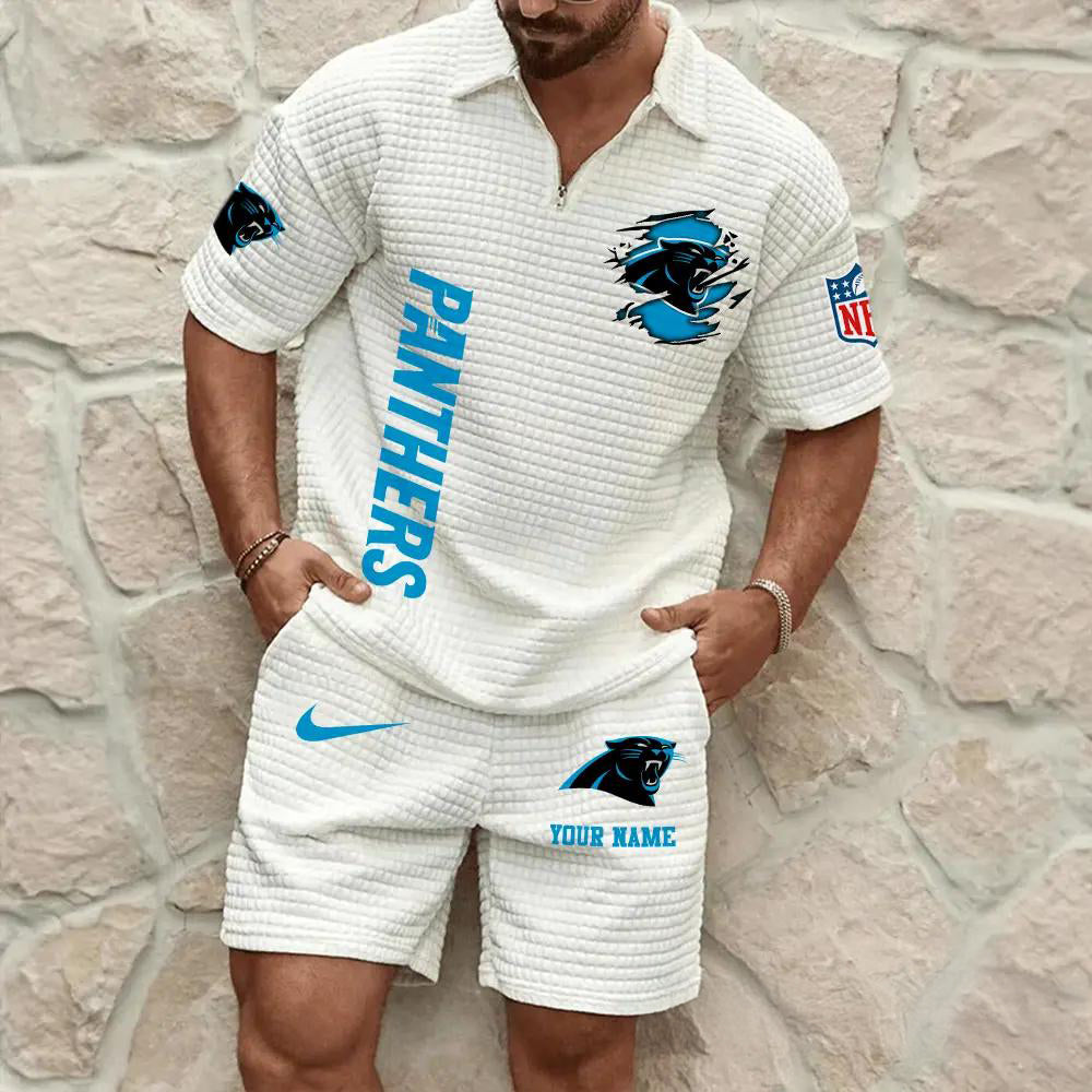 Carolina Panthers Men’s Waffle Pattern Half Zipper Shirt And Shorts AZBT2DWSS000031