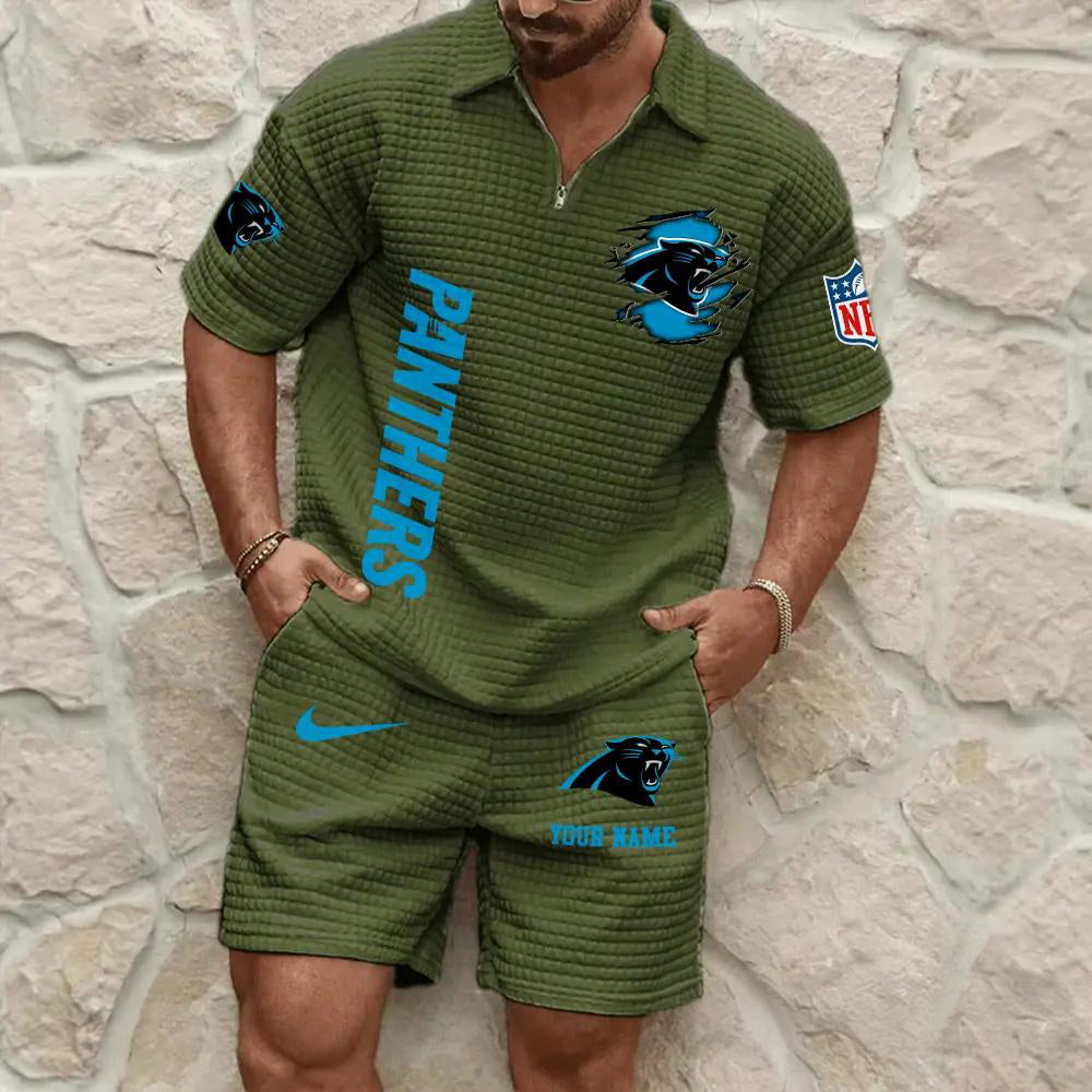 Carolina Panthers Men’s Waffle Pattern Half Zipper Shirt And Shorts AZBT2DWSS000031