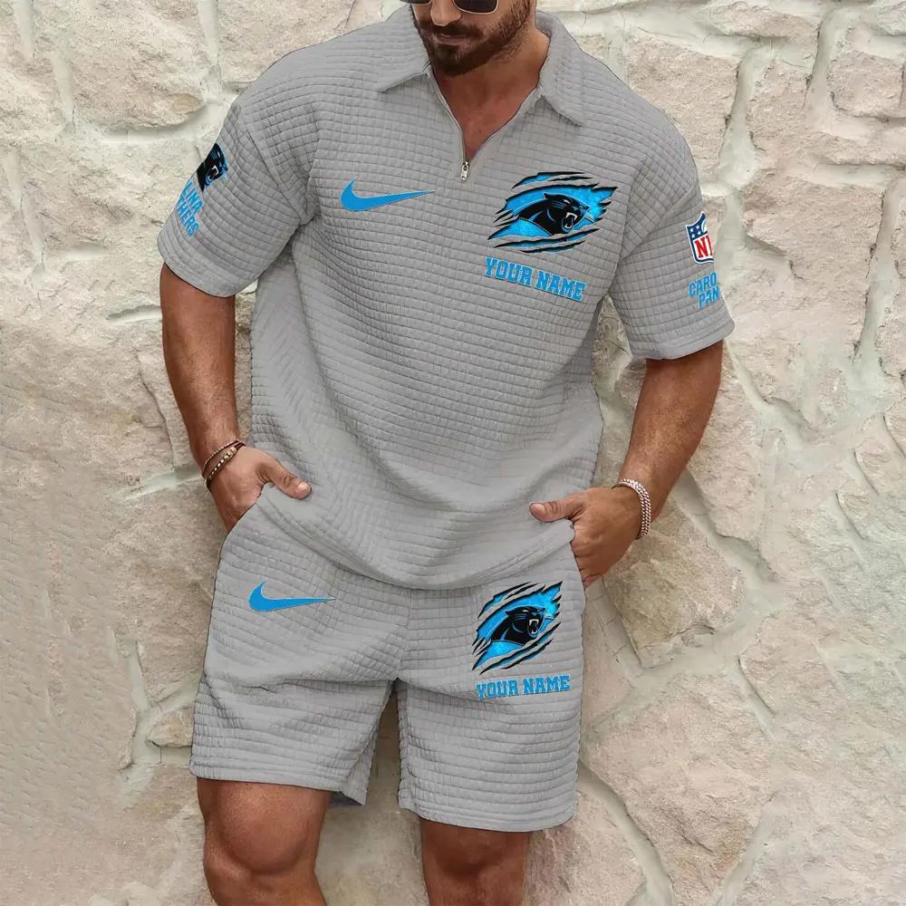 Carolina Panthers Men’s Waffle Pattern Half Zipper Shirt And Shorts AZBT2DWSS000032