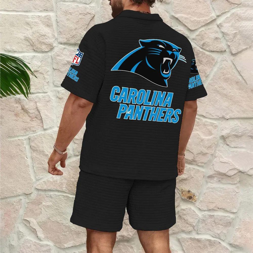 Carolina Panthers Men’s Waffle Pattern Half Zipper Shirt And Shorts AZBT2DWSS000032