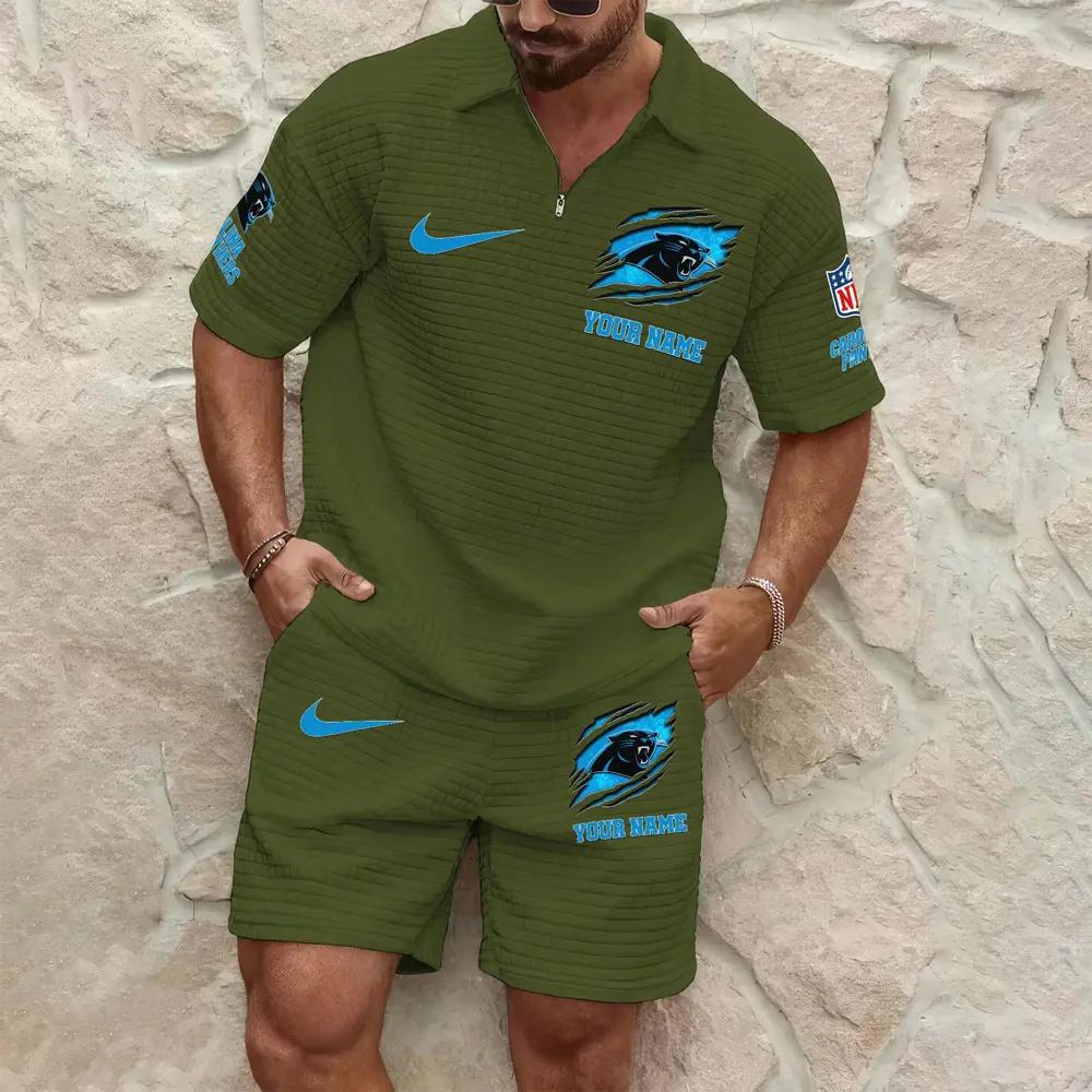 Carolina Panthers Men’s Waffle Pattern Half Zipper Shirt And Shorts AZBT2DWSS000032
