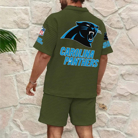 Carolina Panthers Men’s Waffle Pattern Half Zipper Shirt And Shorts AZBT2DWSS000032