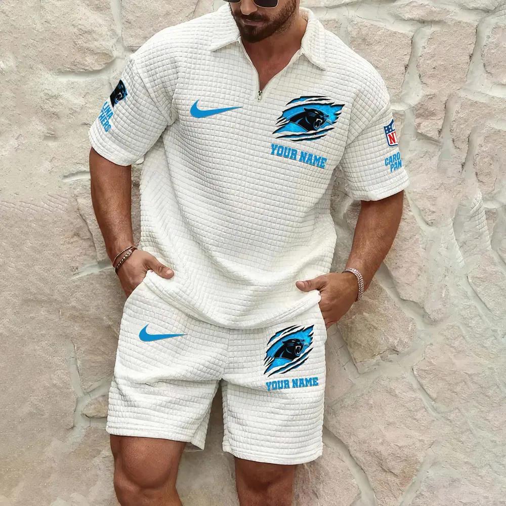 Carolina Panthers Men’s Waffle Pattern Half Zipper Shirt And Shorts AZBT2DWSS000032
