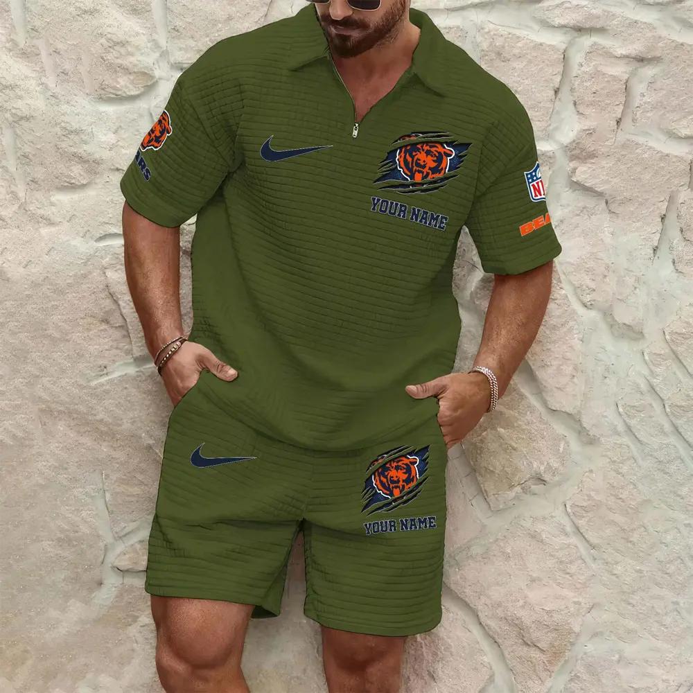 Chicago Bears Men’s Waffle Pattern Half Zipper Shirt And Shorts AZBT2DWSS000034