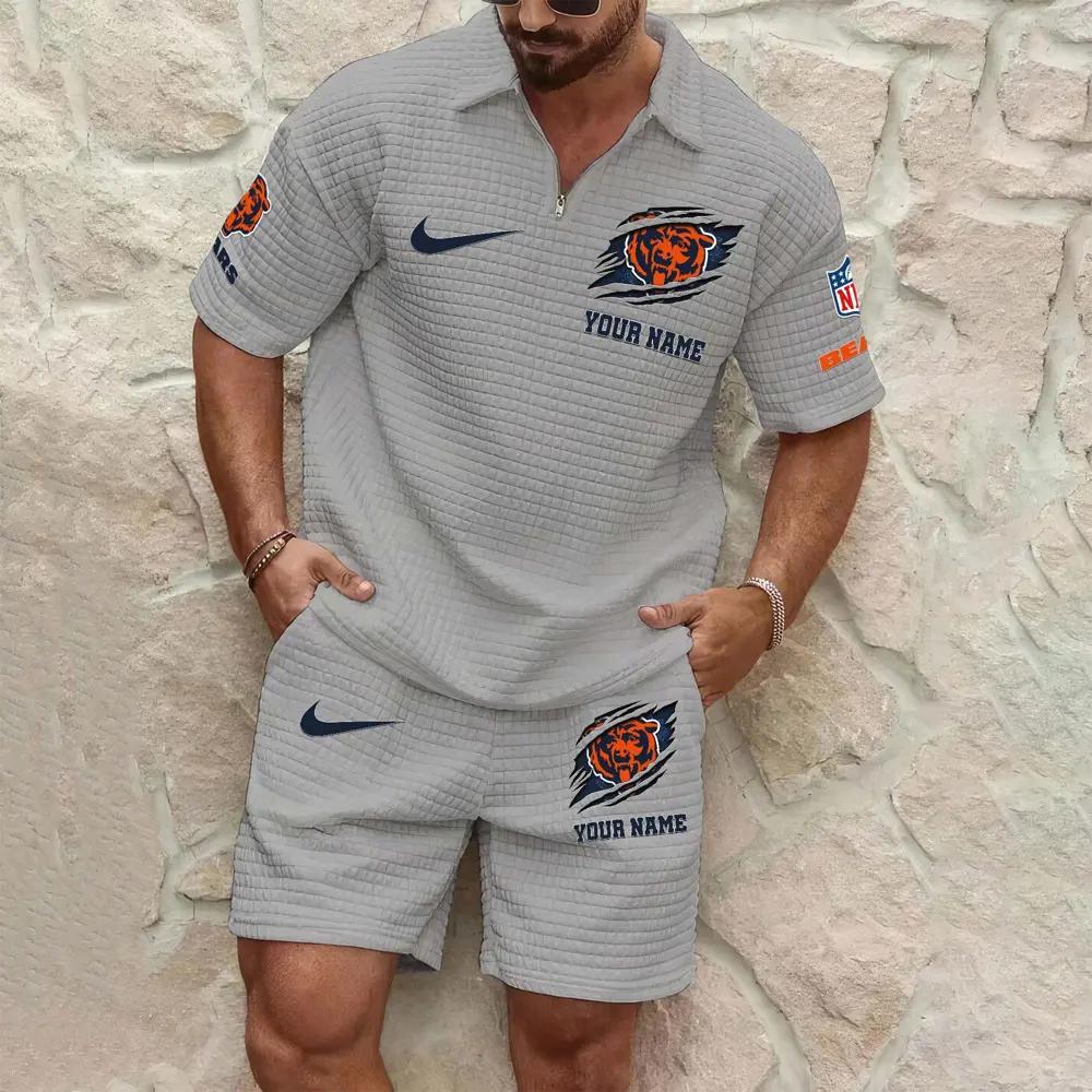 Chicago Bears Men’s Waffle Pattern Half Zipper Shirt And Shorts AZBT2DWSS000034