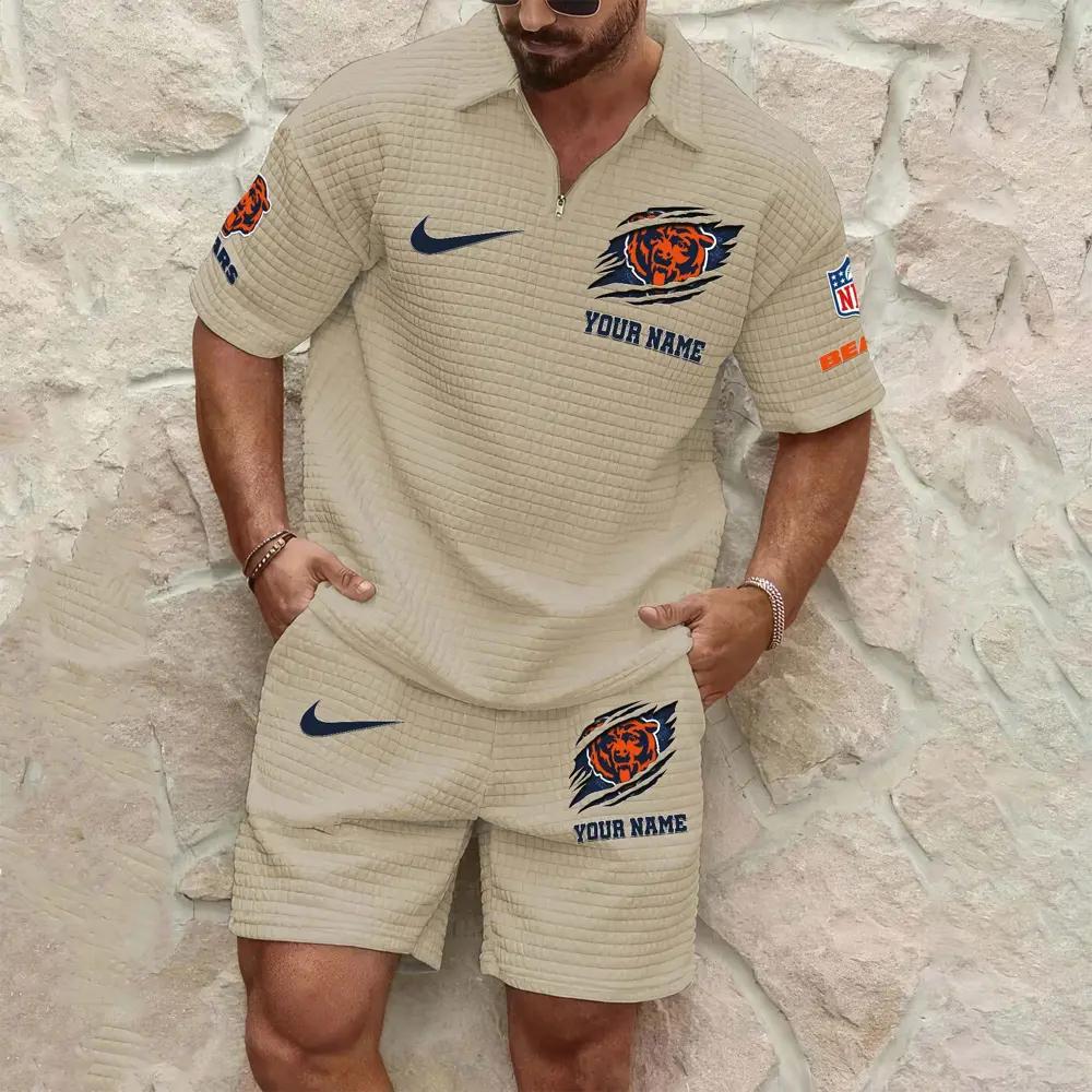 Chicago Bears Men’s Waffle Pattern Half Zipper Shirt And Shorts AZBT2DWSS000034