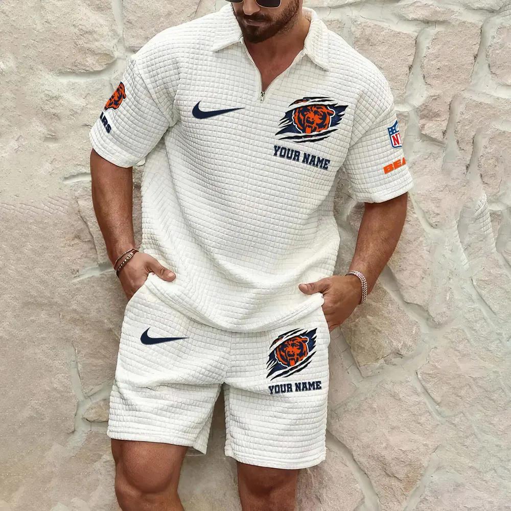 Chicago Bears Men’s Waffle Pattern Half Zipper Shirt And Shorts AZBT2DWSS000034