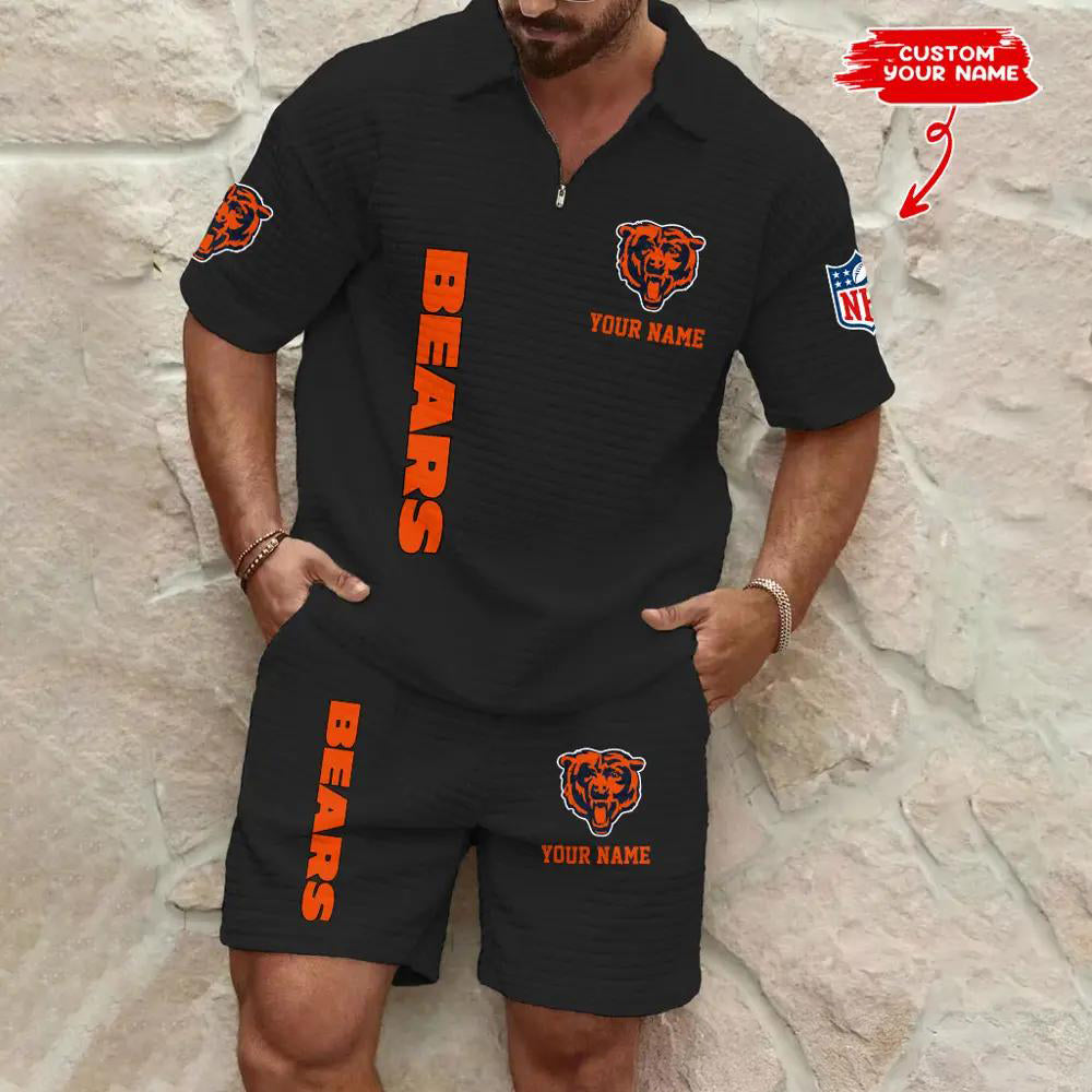 Chicago Bears Men’s Waffle Pattern Half Zipper Shirt And Shorts AZBT2DWSS000035