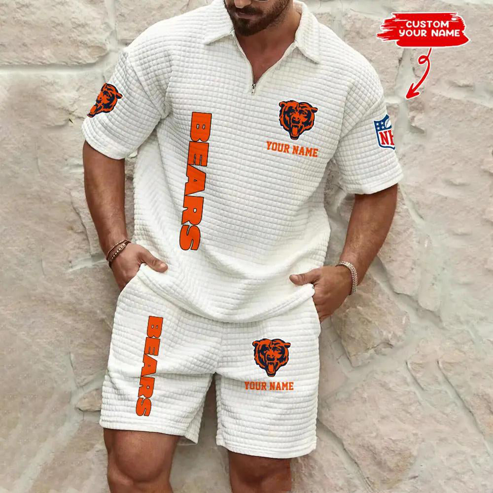 Chicago Bears Men’s Waffle Pattern Half Zipper Shirt And Shorts AZBT2DWSS000035