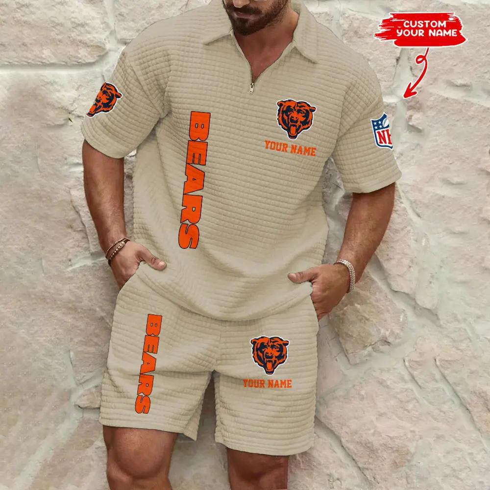 Chicago Bears Men’s Waffle Pattern Half Zipper Shirt And Shorts AZBT2DWSS000035