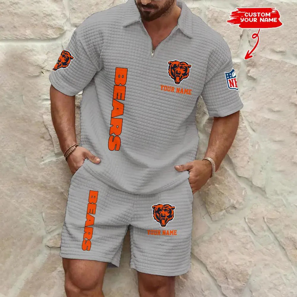 Chicago Bears Men’s Waffle Pattern Half Zipper Shirt And Shorts AZBT2DWSS000035