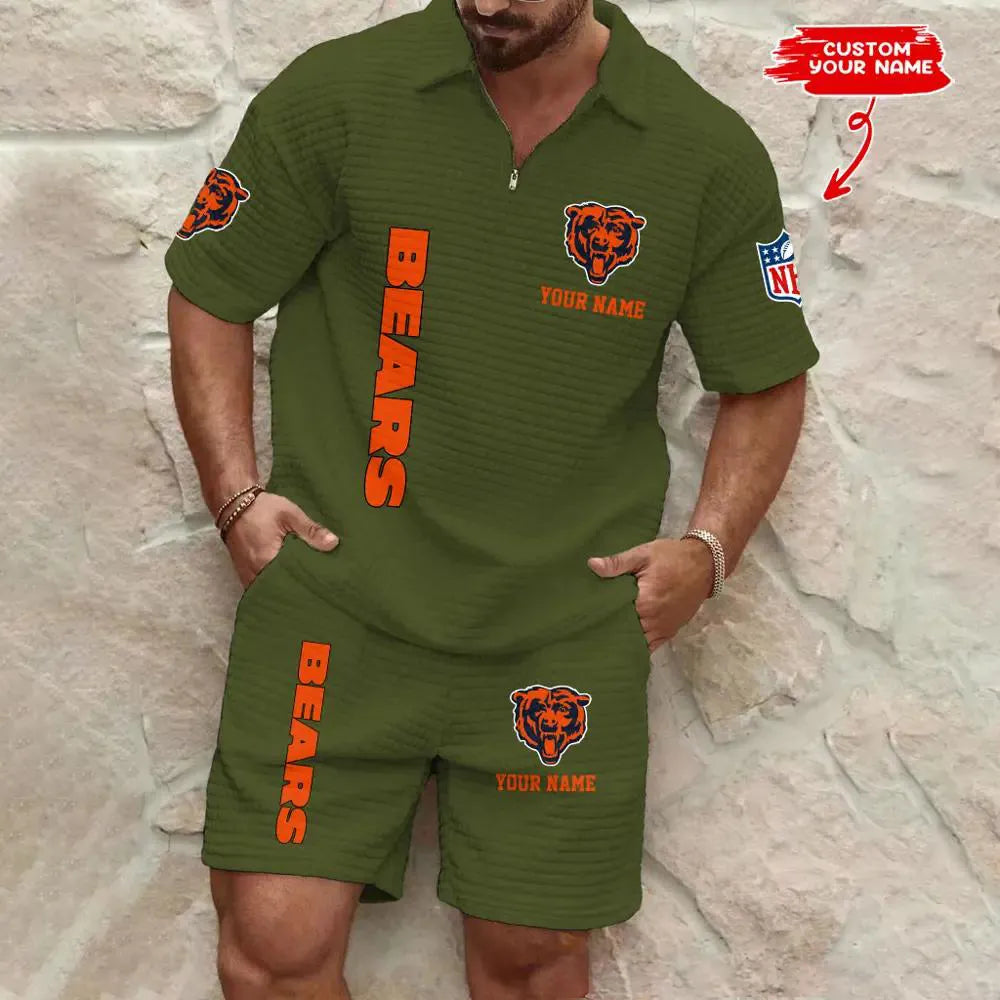 Chicago Bears Men’s Waffle Pattern Half Zipper Shirt And Shorts AZBT2DWSS000035