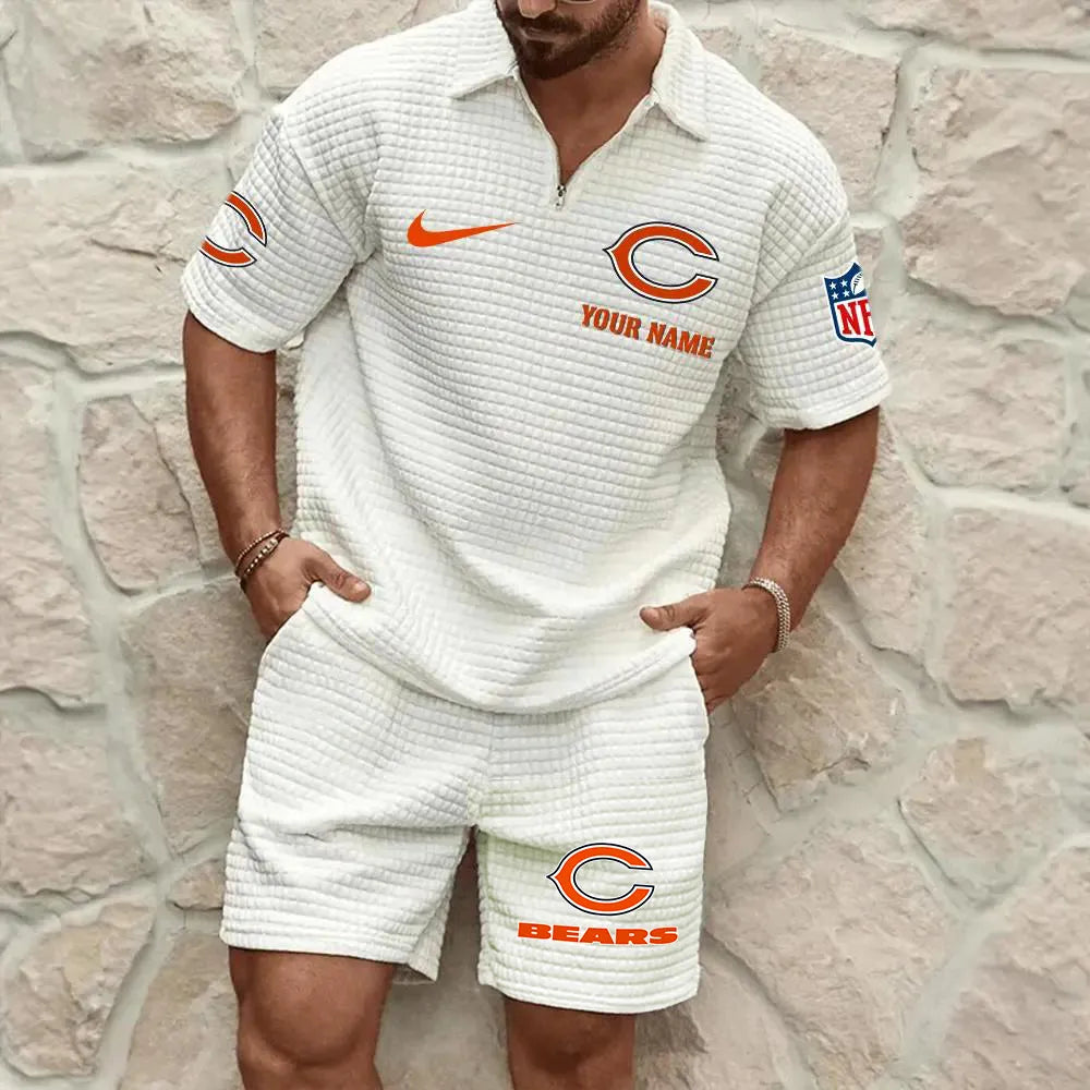 Chicago Bears Men’s Waffle Pattern Half Zipper Shirt And Shorts AZBT2DWSS000036