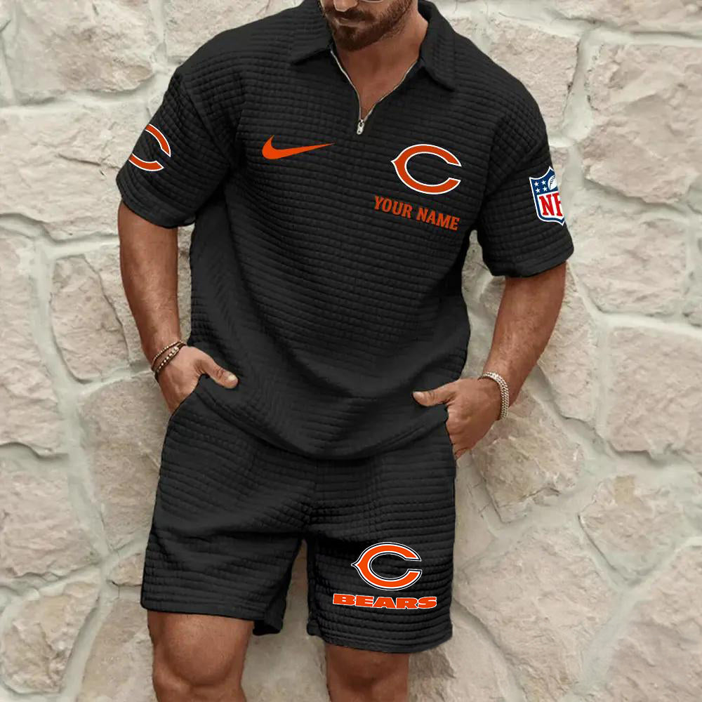 Chicago Bears Men’s Waffle Pattern Half Zipper Shirt And Shorts AZBT2DWSS000036