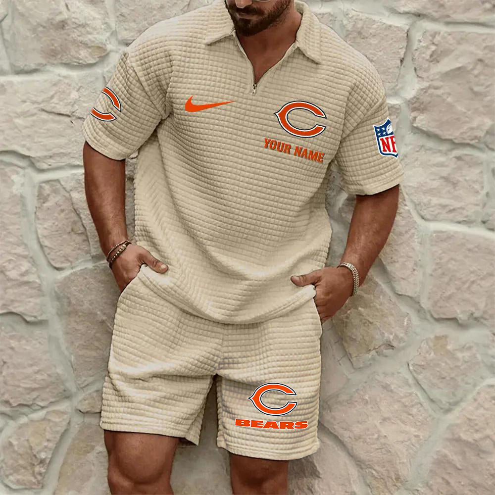 Chicago Bears Men’s Waffle Pattern Half Zipper Shirt And Shorts AZBT2DWSS000036