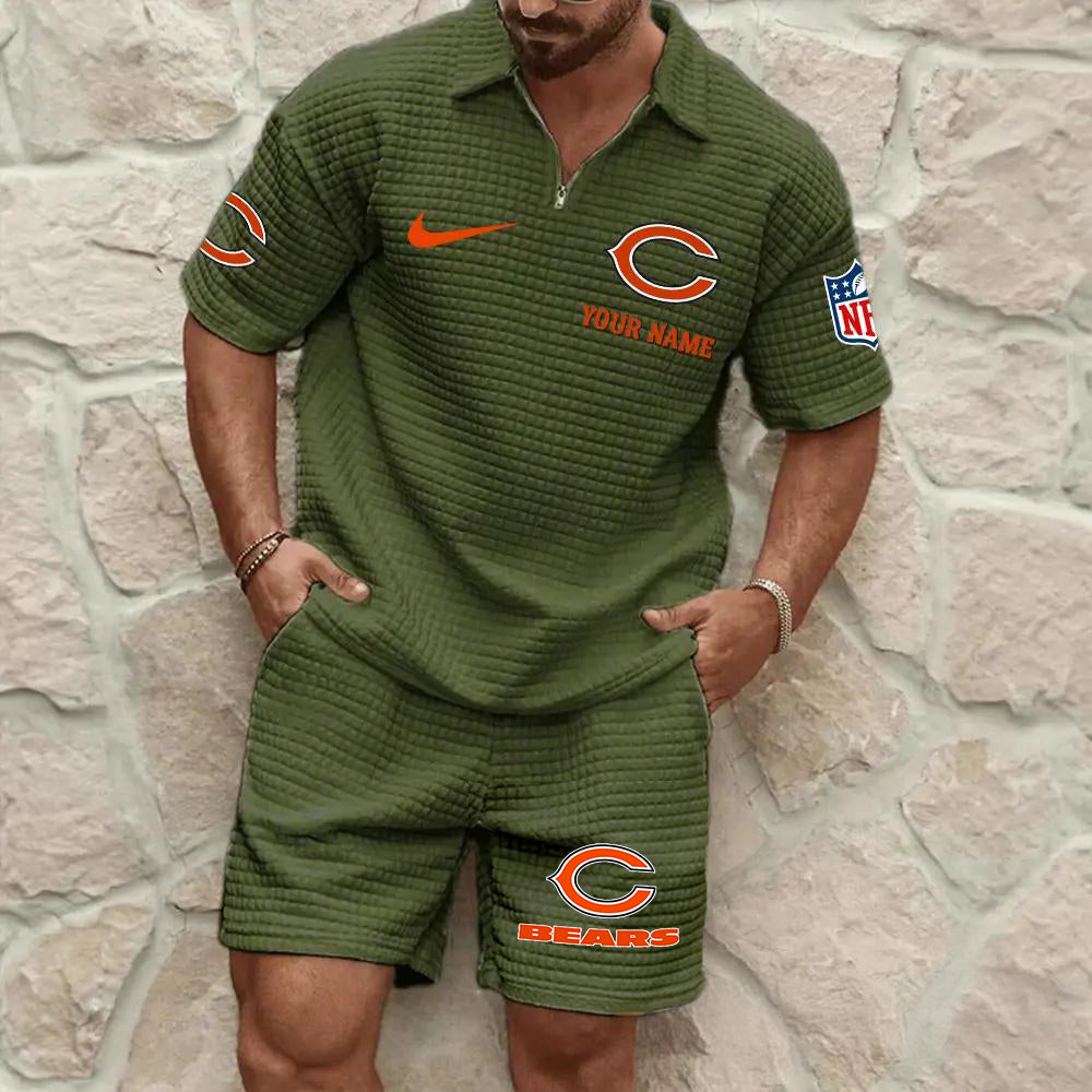 Chicago Bears Men’s Waffle Pattern Half Zipper Shirt And Shorts AZBT2DWSS000036