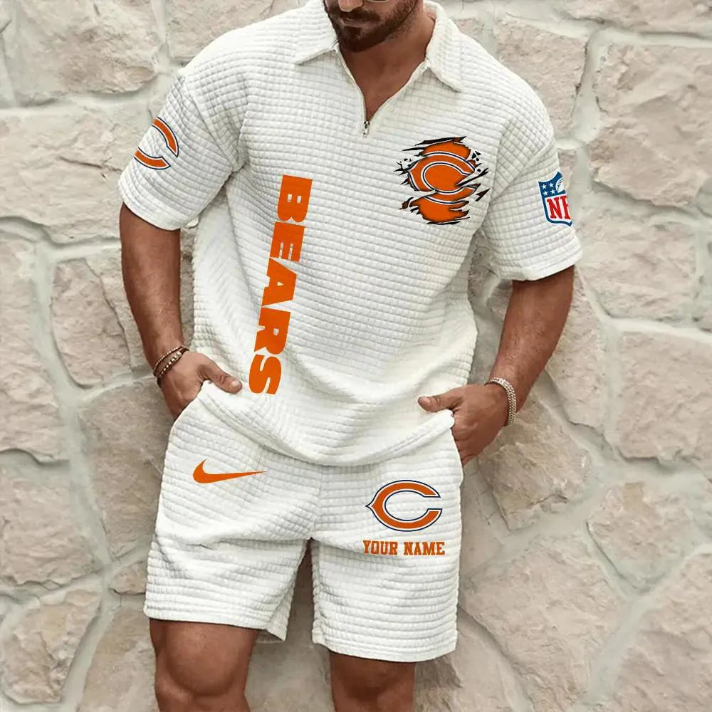 Chicago Bears Men’s Waffle Pattern Half Zipper Shirt And Shorts AZBT2DWSS000037