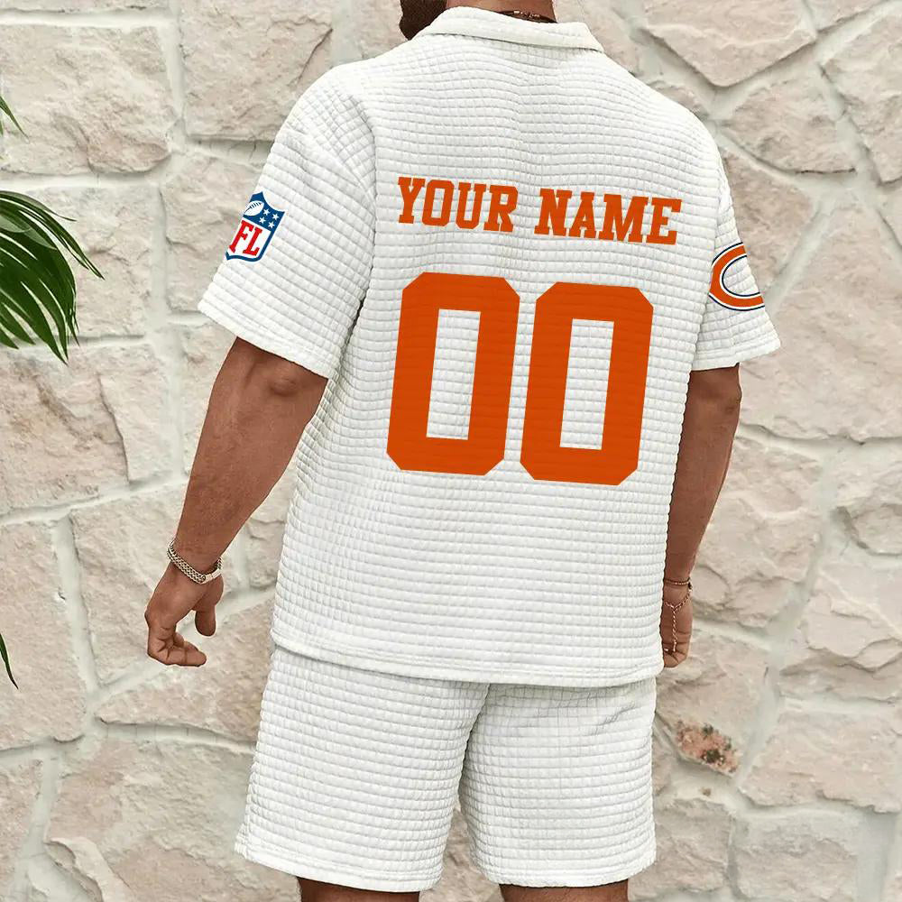 Chicago Bears Men’s Waffle Pattern Half Zipper Shirt And Shorts AZBT2DWSS000037