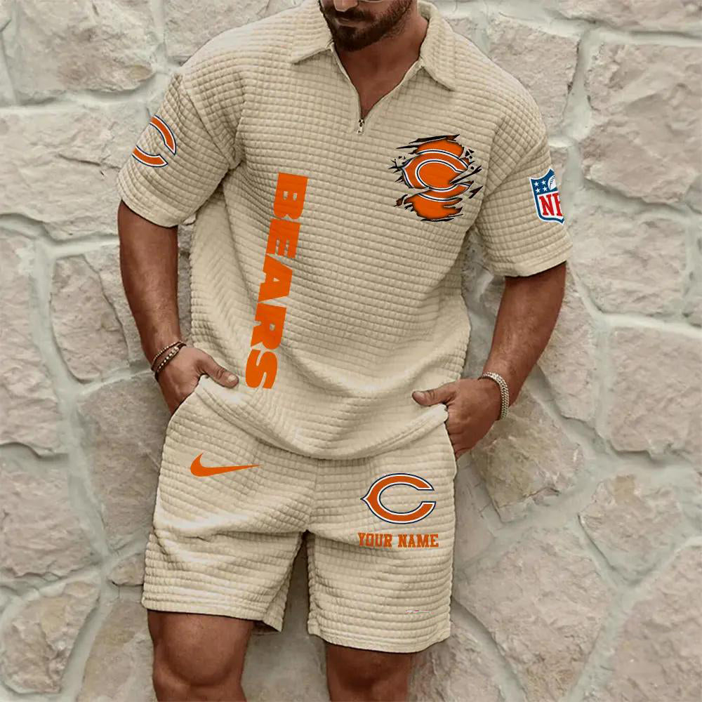 Chicago Bears Men’s Waffle Pattern Half Zipper Shirt And Shorts AZBT2DWSS000037