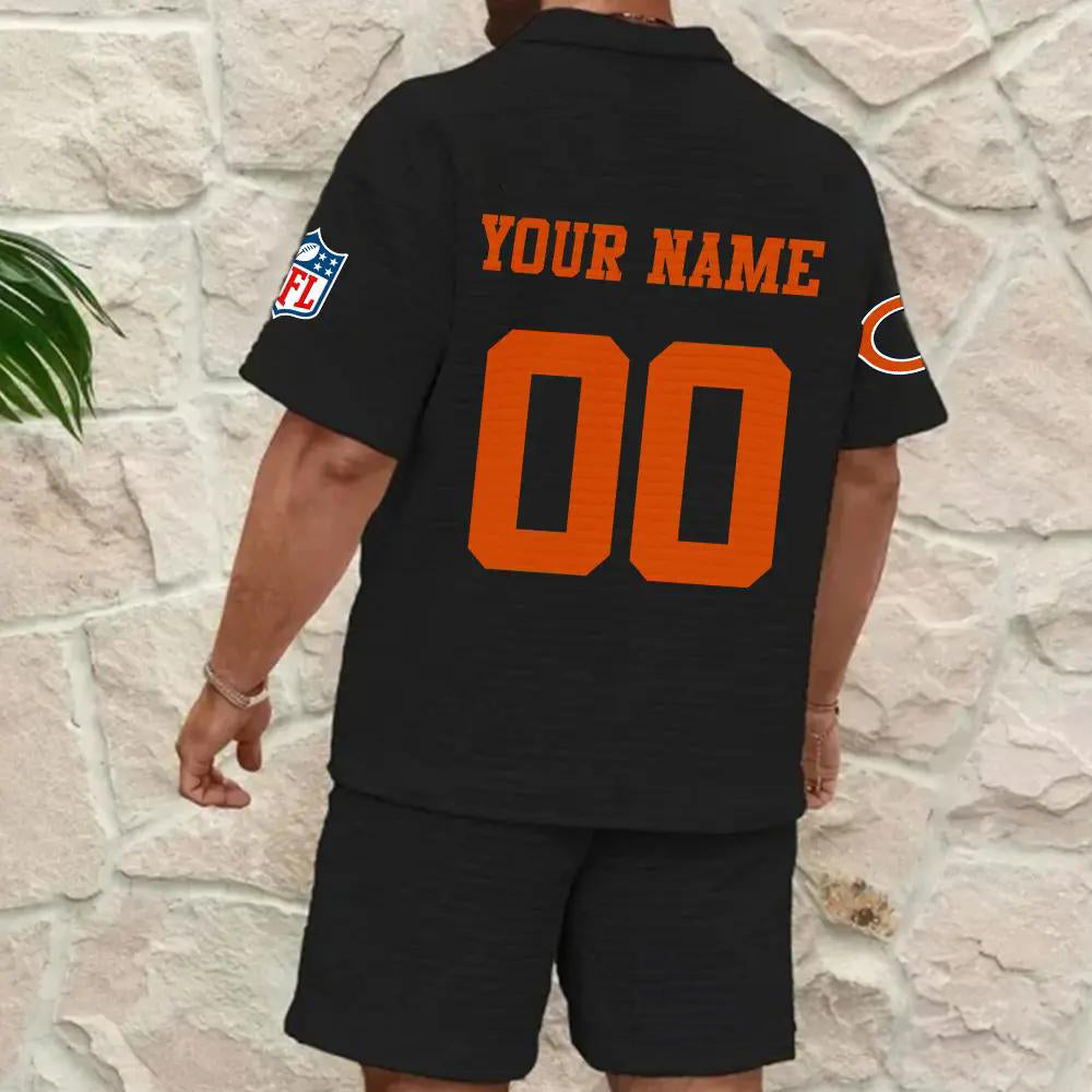 Chicago Bears Men’s Waffle Pattern Half Zipper Shirt And Shorts AZBT2DWSS000037