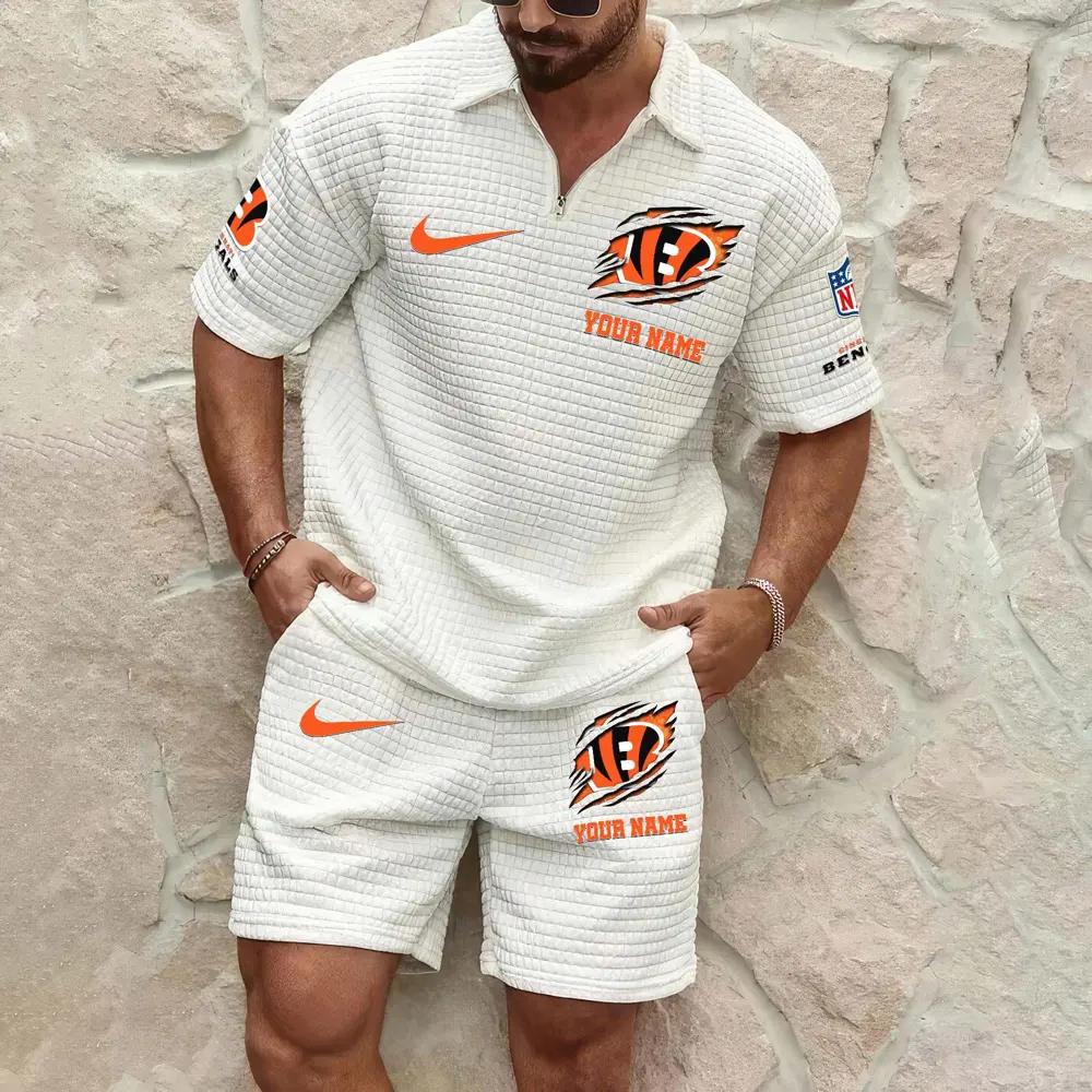Cincinnati Bengals Men’s Waffle Pattern Half Zipper Shirt And Shorts AZBT2DWSS000042