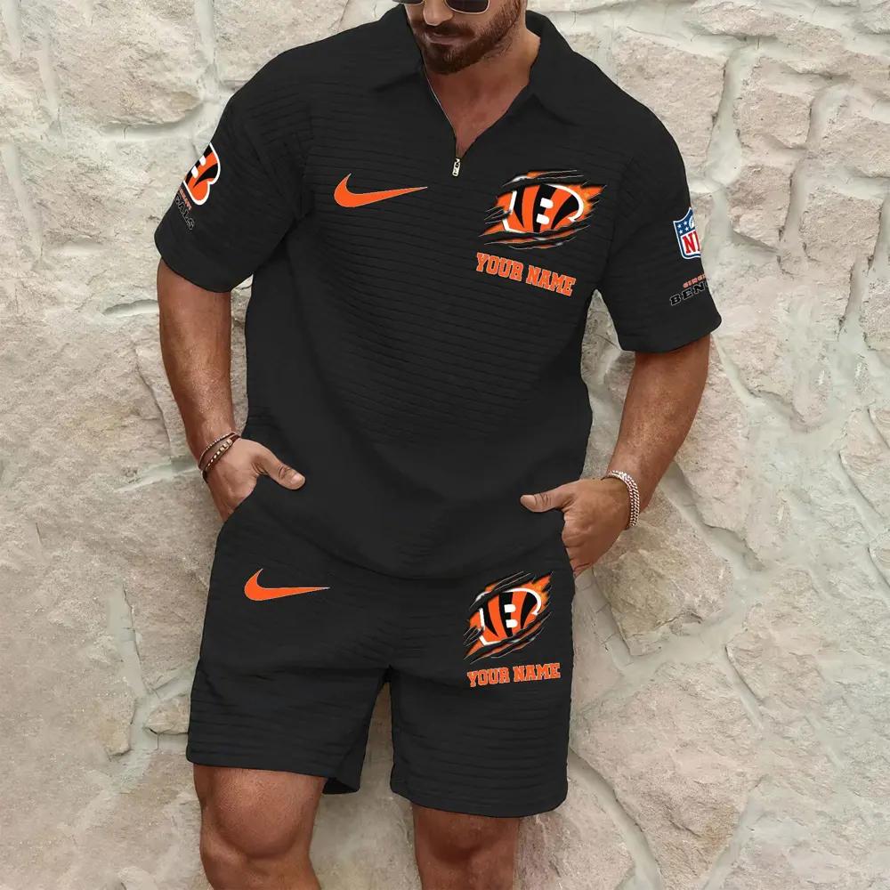 Cincinnati Bengals Men’s Waffle Pattern Half Zipper Shirt And Shorts AZBT2DWSS000042