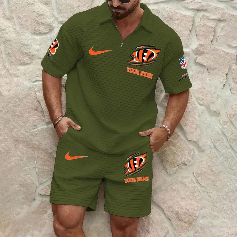 Cincinnati Bengals Men’s Waffle Pattern Half Zipper Shirt And Shorts AZBT2DWSS000042