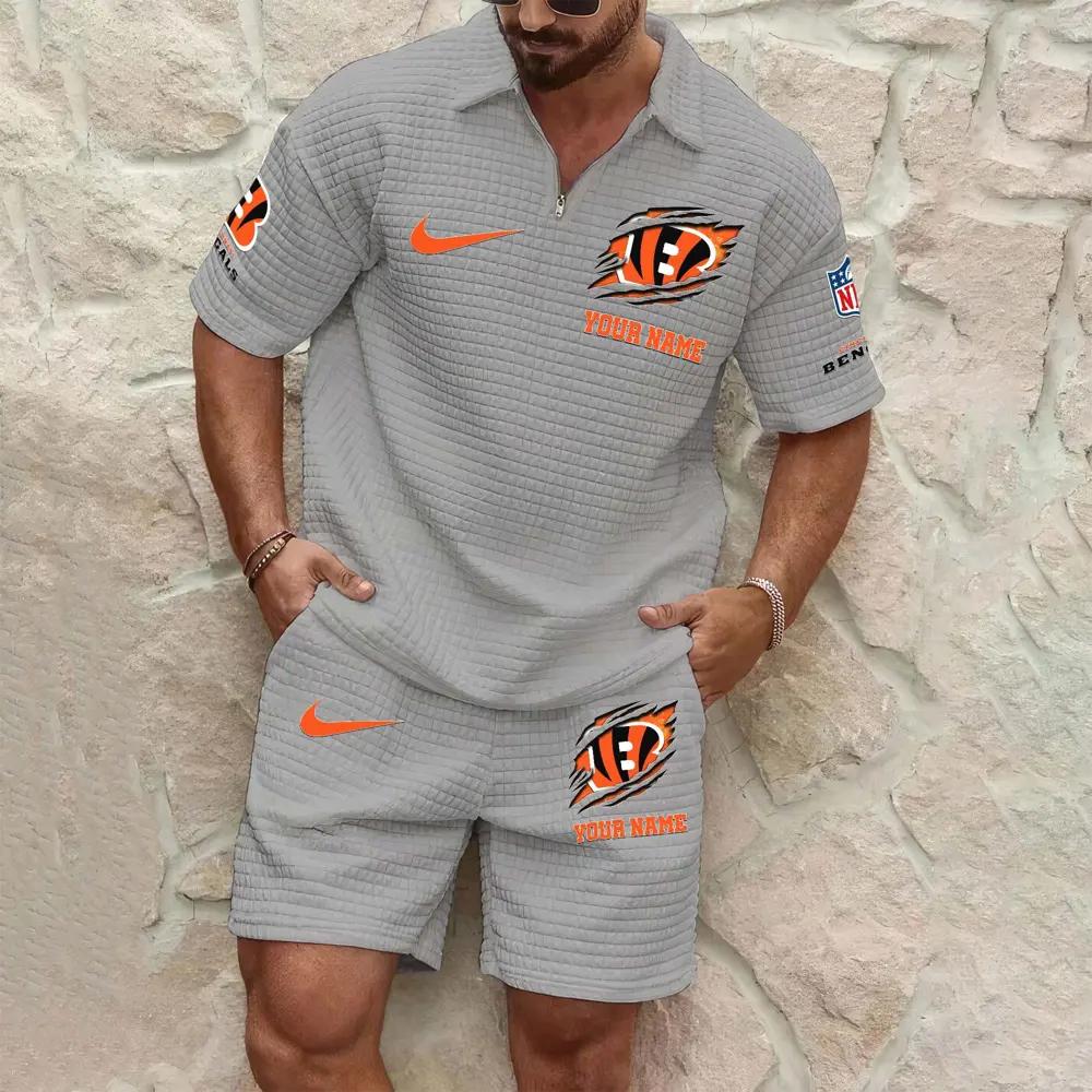 Cincinnati Bengals Men’s Waffle Pattern Half Zipper Shirt And Shorts AZBT2DWSS000042