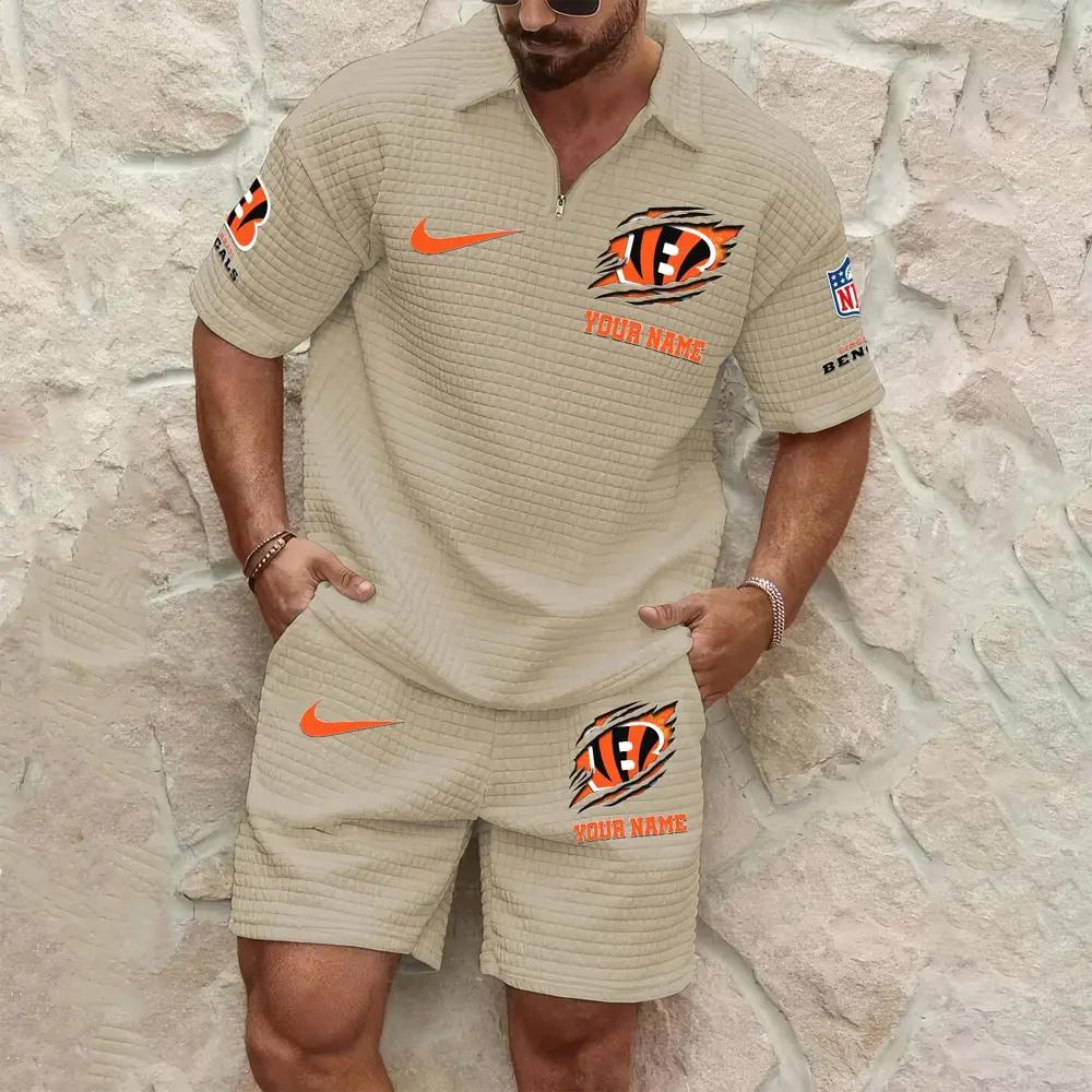 Cincinnati Bengals Men’s Waffle Pattern Half Zipper Shirt And Shorts AZBT2DWSS000042