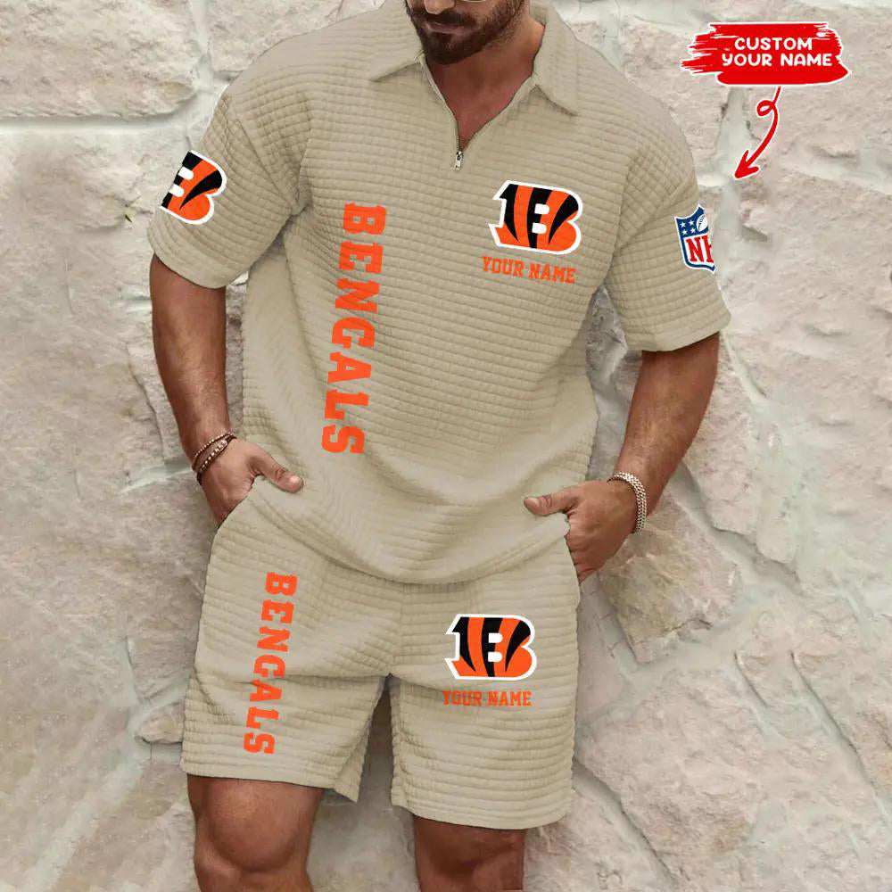 Cincinnati Bengals Men’s Waffle Pattern Half Zipper Shirt And Shorts AZBT2DWSS000043