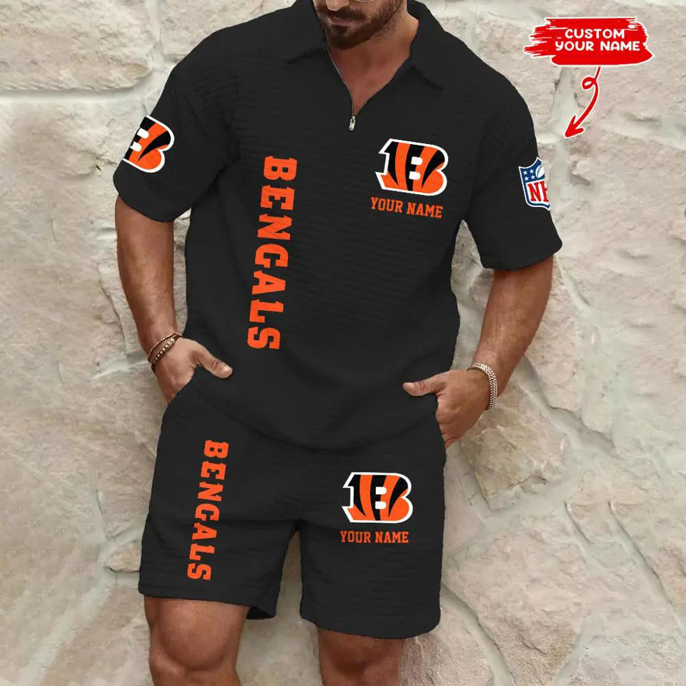 Cincinnati Bengals Men’s Waffle Pattern Half Zipper Shirt And Shorts AZBT2DWSS000043