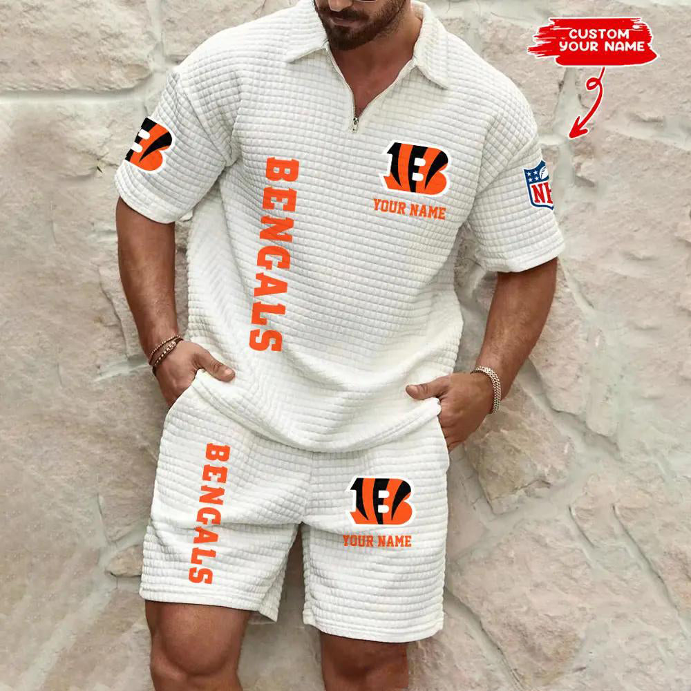 Cincinnati Bengals Men’s Waffle Pattern Half Zipper Shirt And Shorts AZBT2DWSS000043