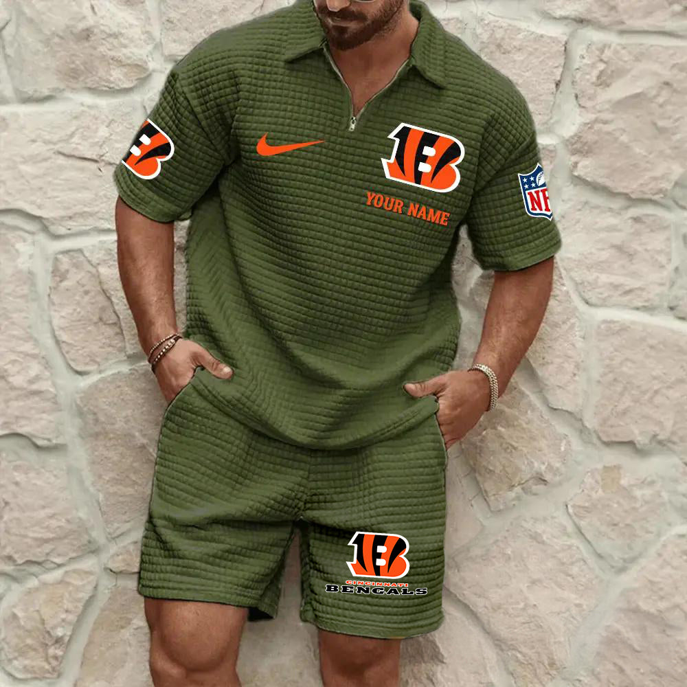 Cincinnati Bengals Men’s Waffle Pattern Half Zipper Shirt And Shorts AZBT2DWSS000044