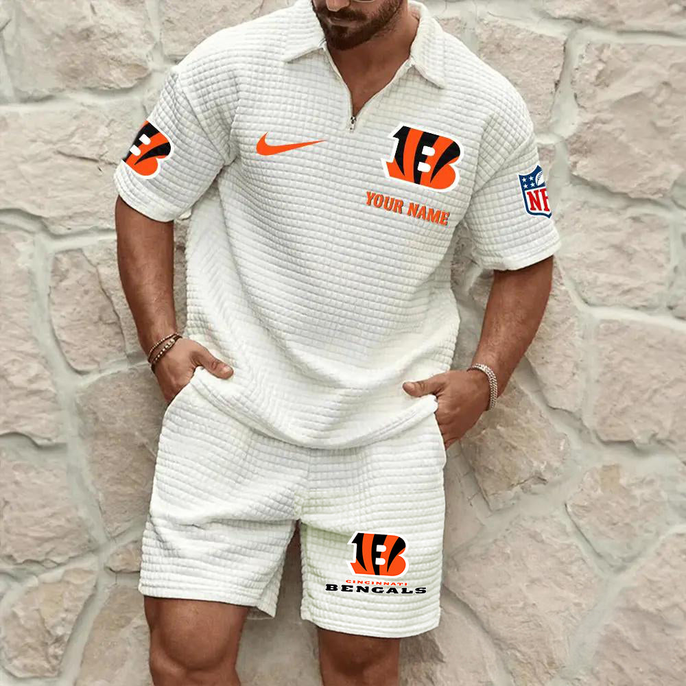 Cincinnati Bengals Men’s Waffle Pattern Half Zipper Shirt And Shorts AZBT2DWSS000044