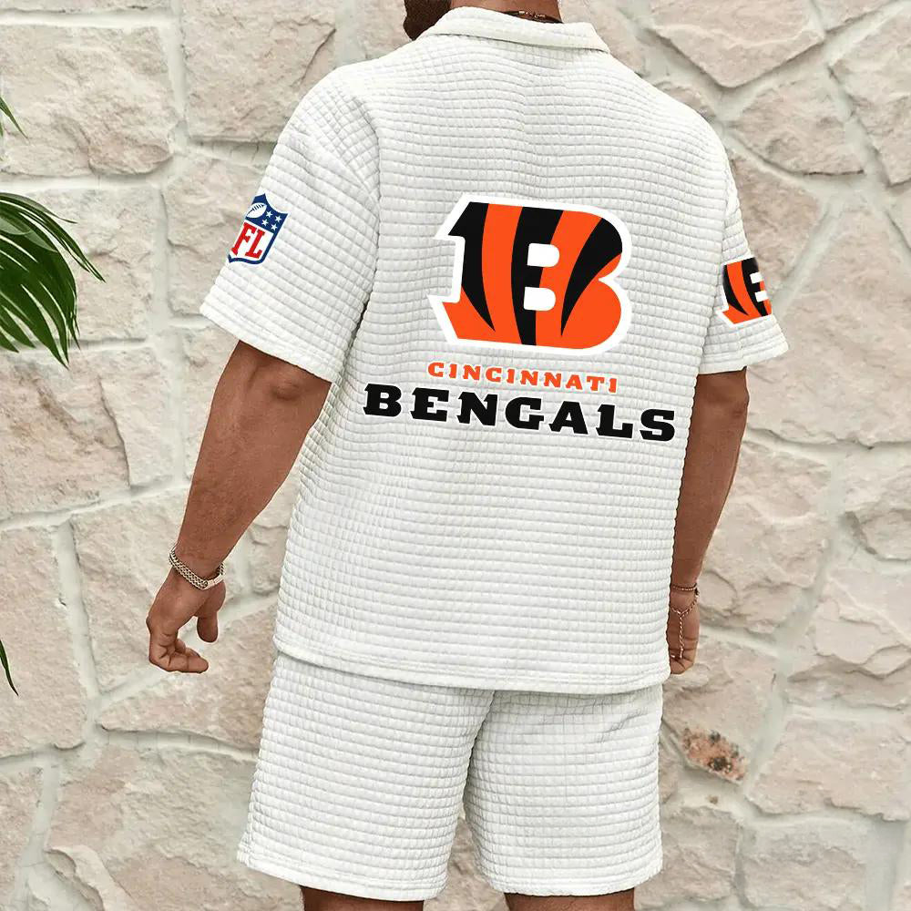 Cincinnati Bengals Men’s Waffle Pattern Half Zipper Shirt And Shorts AZBT2DWSS000044