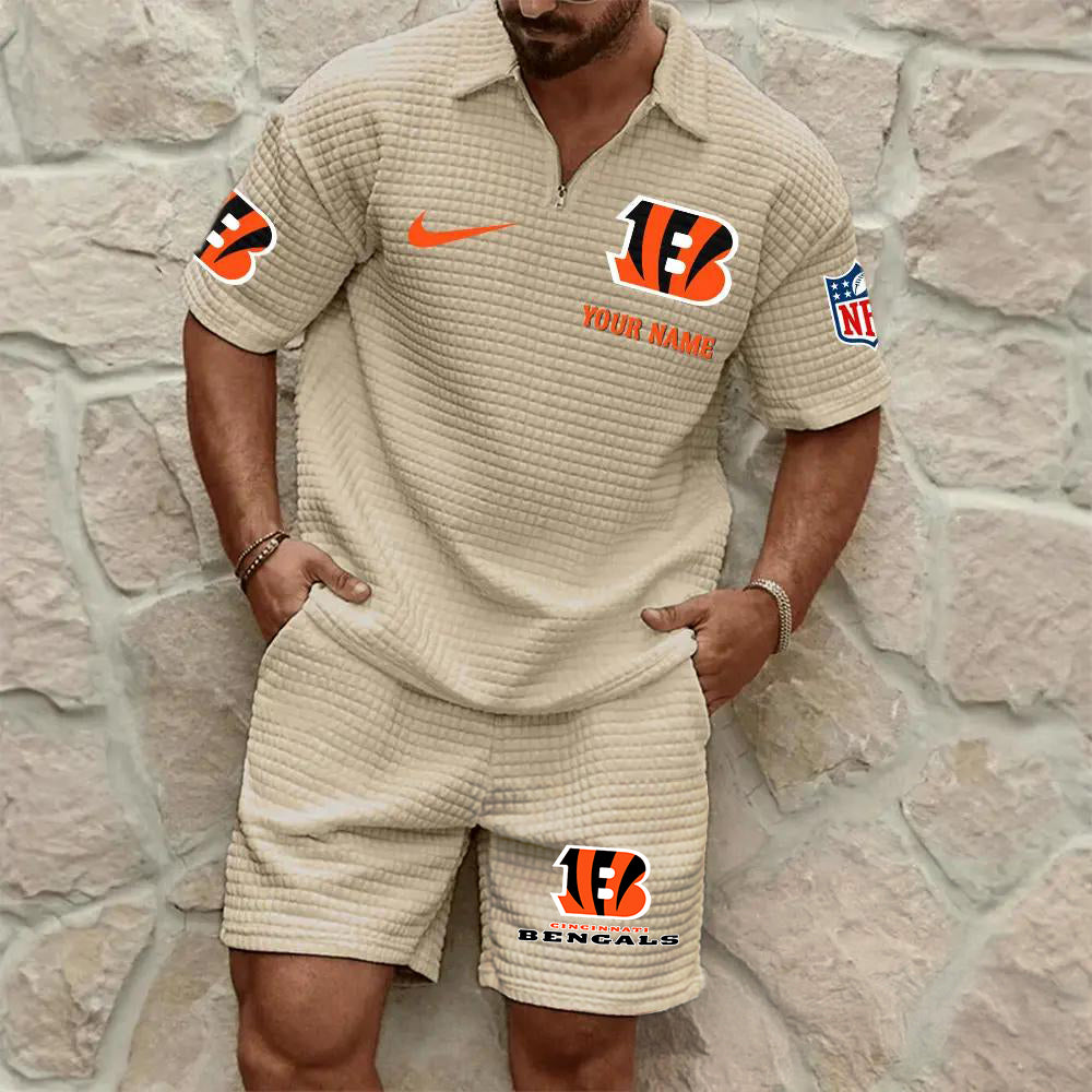 Cincinnati Bengals Men’s Waffle Pattern Half Zipper Shirt And Shorts AZBT2DWSS000044
