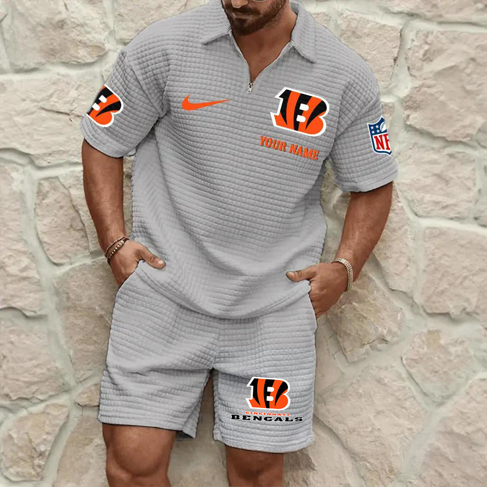 Cincinnati Bengals Men’s Waffle Pattern Half Zipper Shirt And Shorts AZBT2DWSS000044