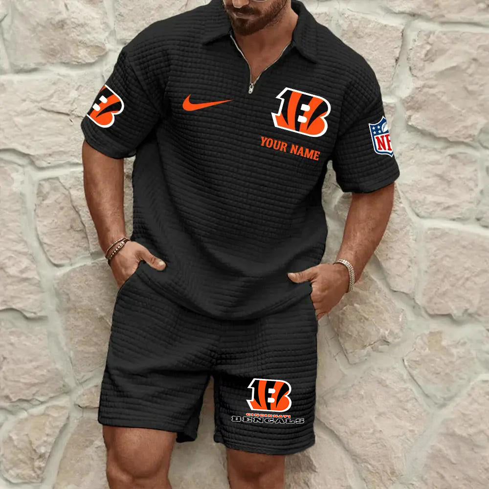 Cincinnati Bengals Men’s Waffle Pattern Half Zipper Shirt And Shorts AZBT2DWSS000044