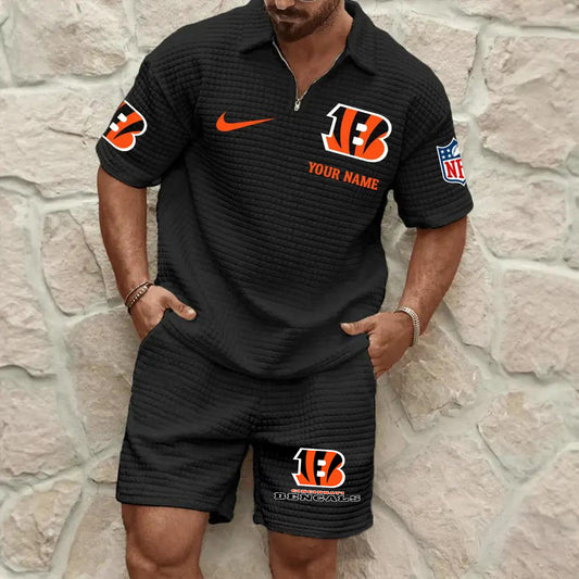 Cincinnati Bengals Men’s Waffle Pattern Half Zipper Shirt And Shorts AZBT2DWSS000044