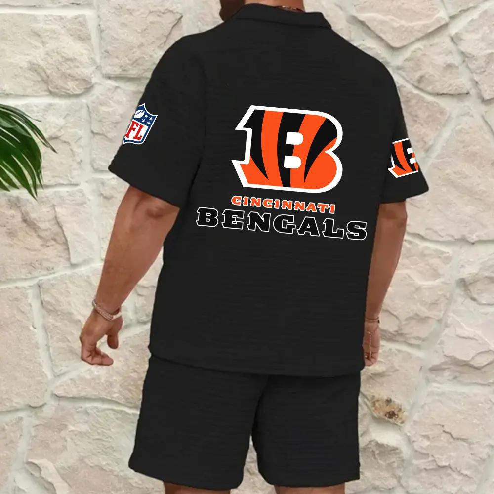 Cincinnati Bengals Men’s Waffle Pattern Half Zipper Shirt And Shorts AZBT2DWSS000044