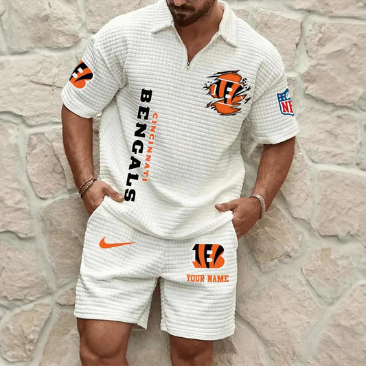 Cincinnati Bengals Men’s Waffle Pattern Half Zipper Shirt And Shorts AZBT2DWSS000045