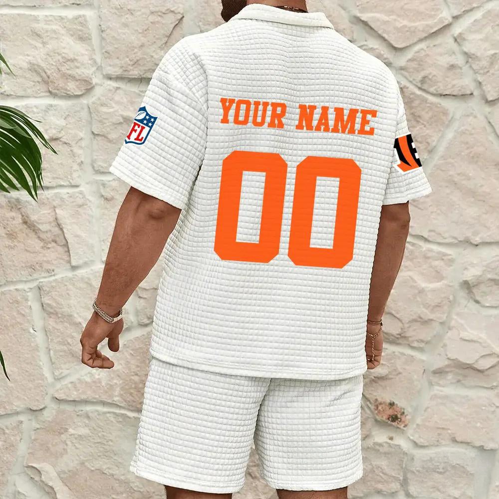 Cincinnati Bengals Men’s Waffle Pattern Half Zipper Shirt And Shorts AZBT2DWSS000045