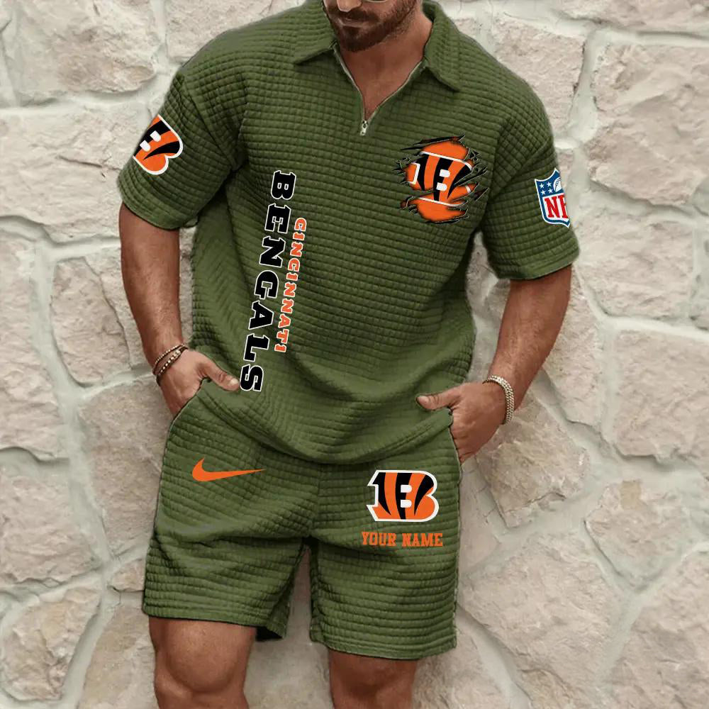 Cincinnati Bengals Men’s Waffle Pattern Half Zipper Shirt And Shorts AZBT2DWSS000045