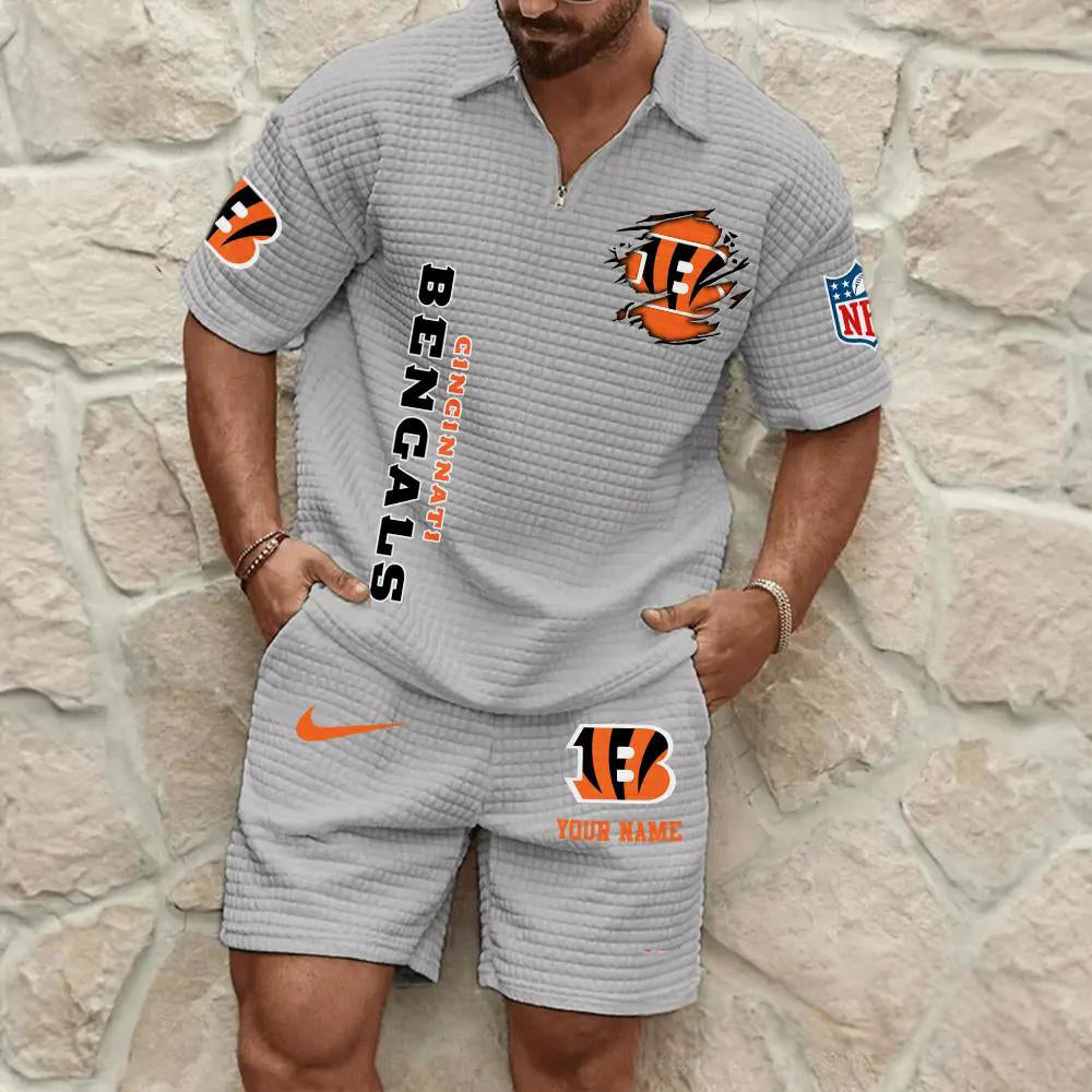 Cincinnati Bengals Men’s Waffle Pattern Half Zipper Shirt And Shorts AZBT2DWSS000045
