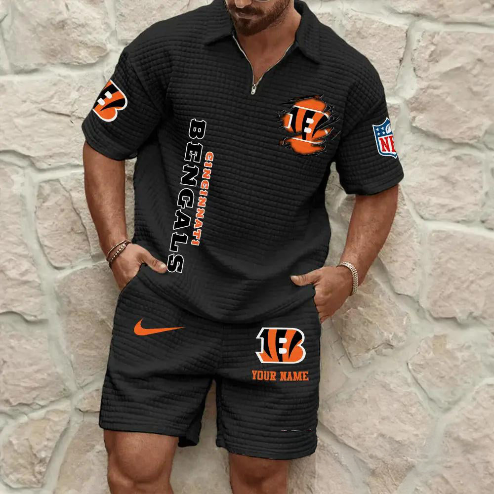 Cincinnati Bengals Men’s Waffle Pattern Half Zipper Shirt And Shorts AZBT2DWSS000045