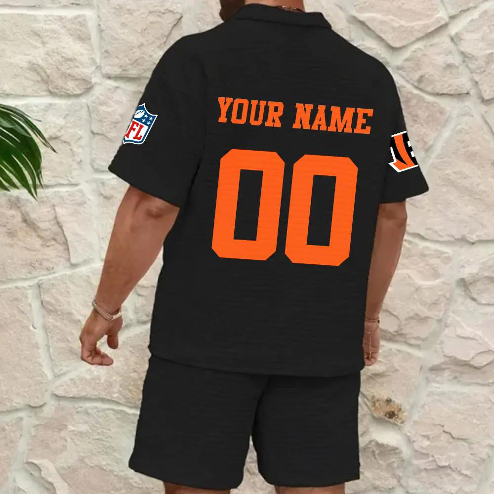 Cincinnati Bengals Men’s Waffle Pattern Half Zipper Shirt And Shorts AZBT2DWSS000045