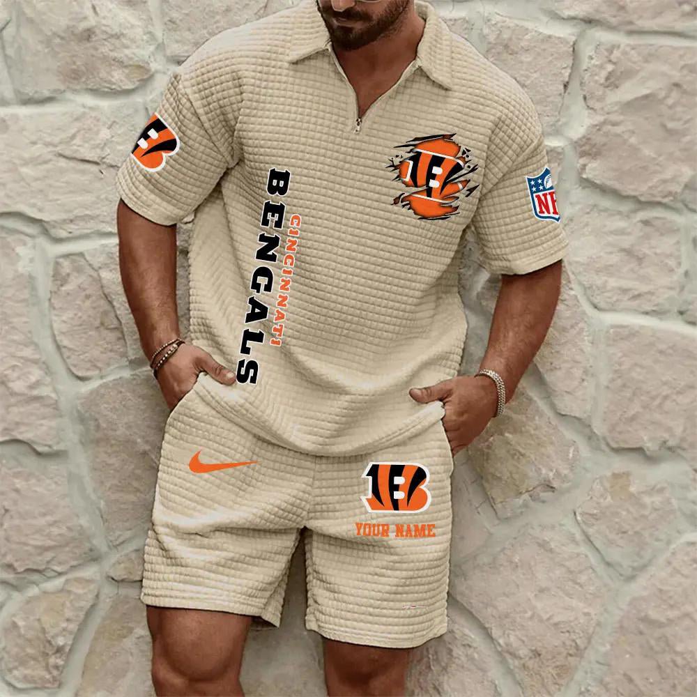 Cincinnati Bengals Men’s Waffle Pattern Half Zipper Shirt And Shorts AZBT2DWSS000045