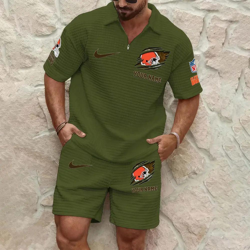 Cleveland Browns Men’s Waffle Pattern Half Zipper Shirt And Shorts AZBT2DWSS000047
