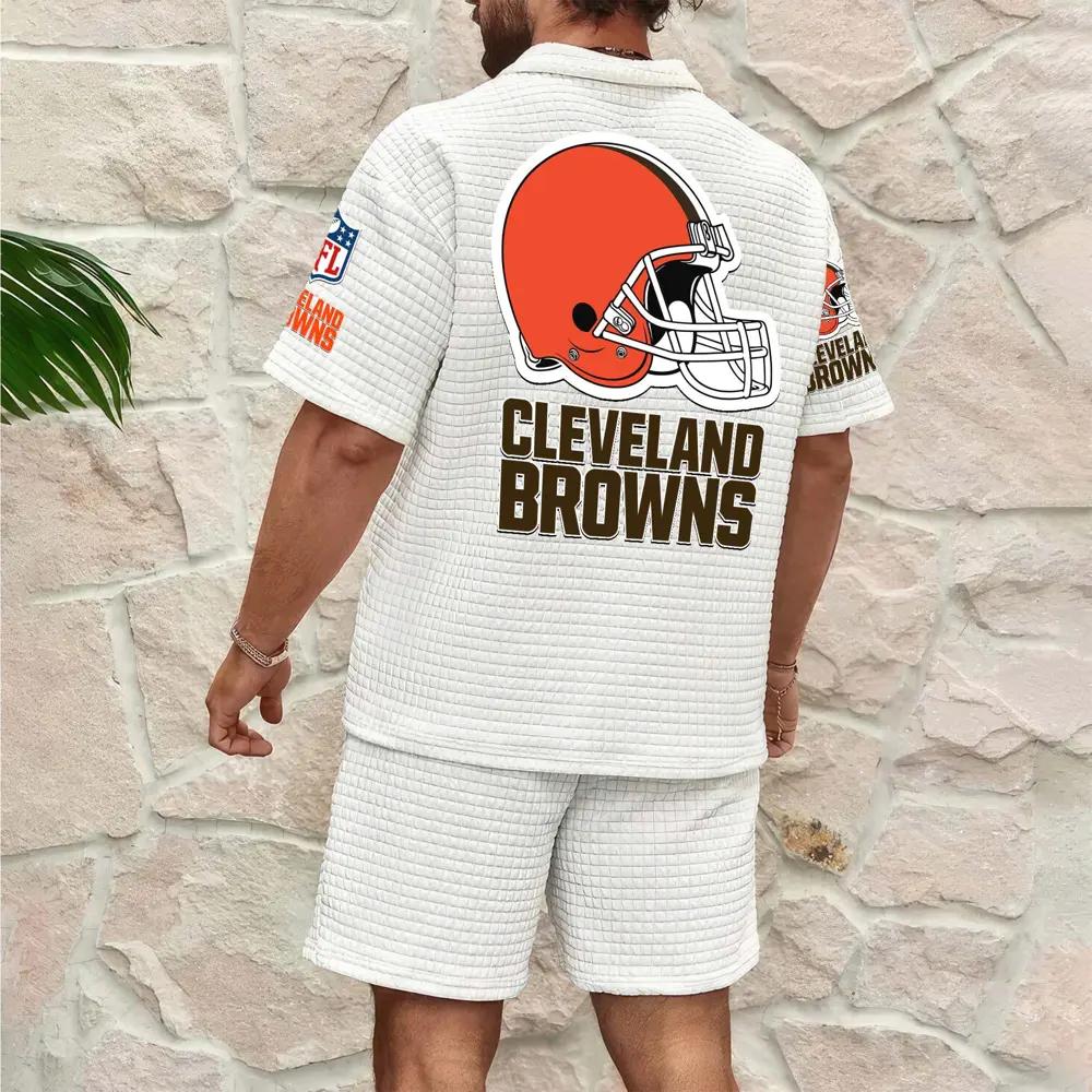 Cleveland Browns Men’s Waffle Pattern Half Zipper Shirt And Shorts AZBT2DWSS000047